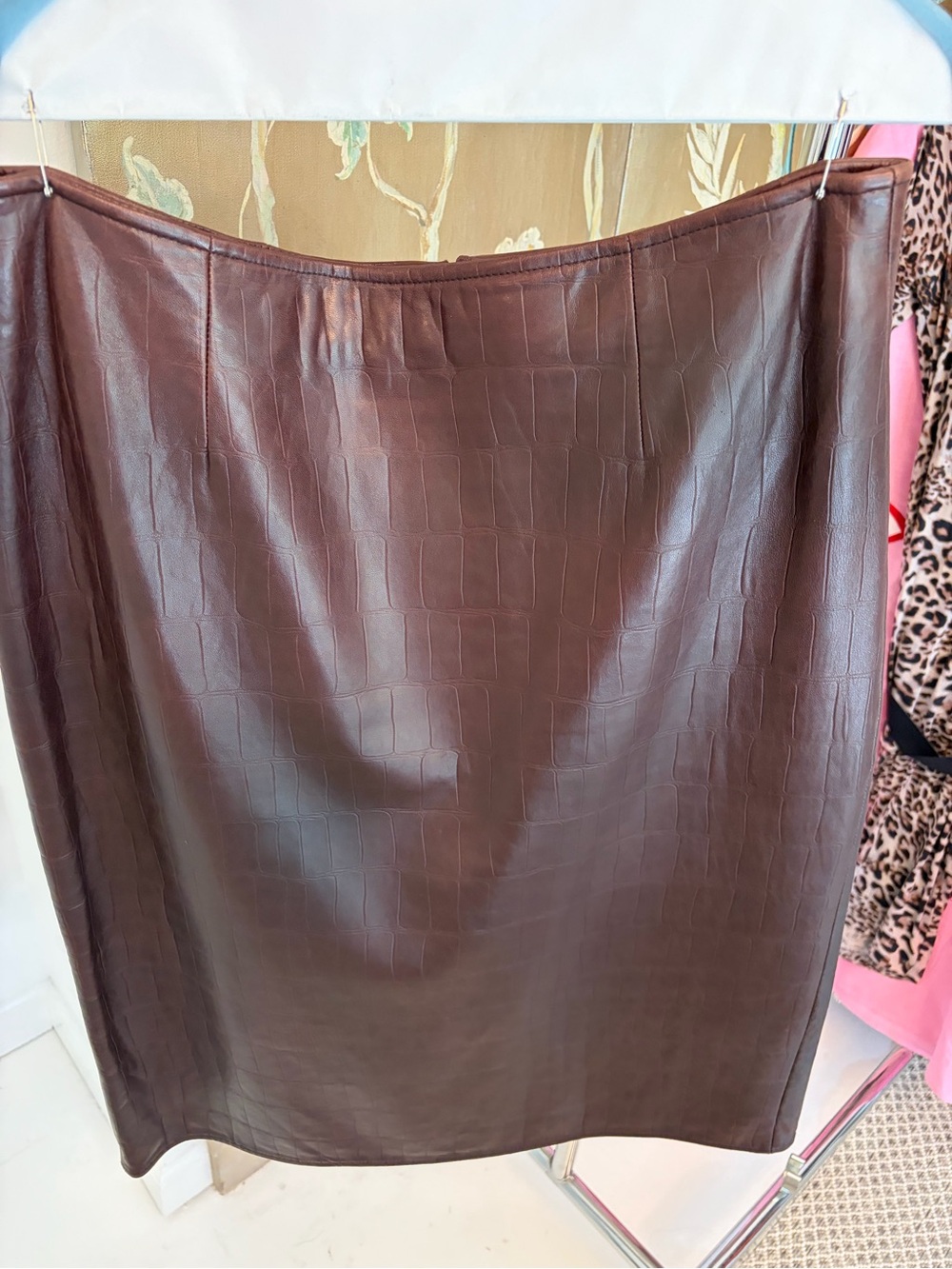 Vakko New York Brown Faux Croc Midi Skirt